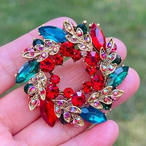 Wreath Brooch Double Layer Rhinestone Brooch Christmas Brooch Laurel Wreath Pin